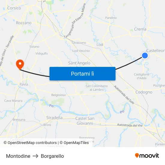Montodine to Borgarello map