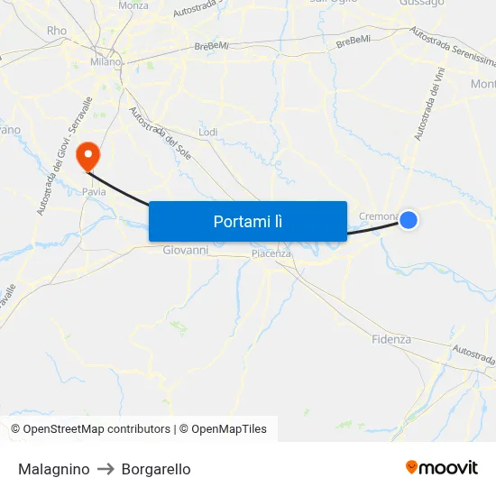 Malagnino to Borgarello map
