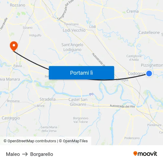 Maleo to Borgarello map