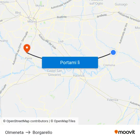 Olmeneta to Borgarello map