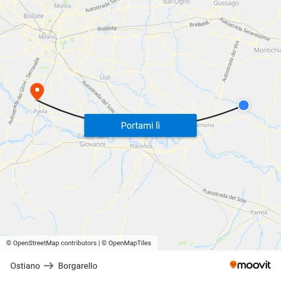 Ostiano to Borgarello map