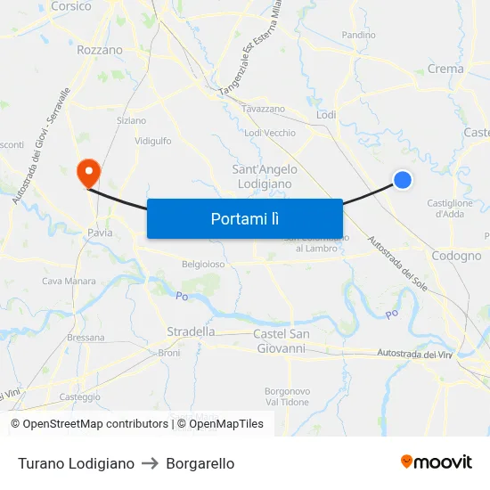 Turano Lodigiano to Borgarello map