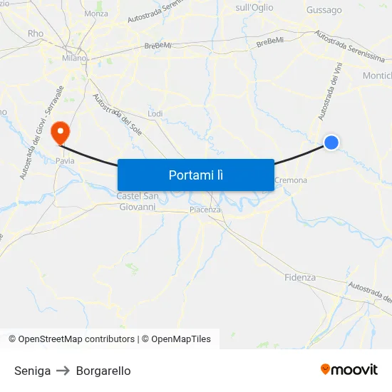 Seniga to Borgarello map