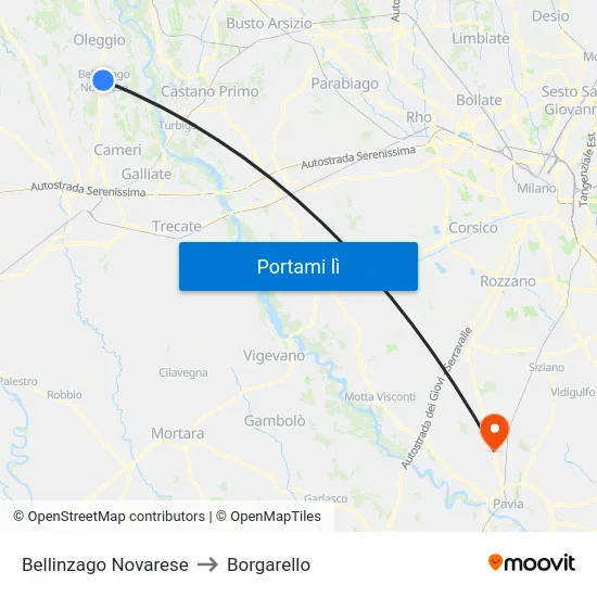 Bellinzago Novarese to Borgarello map