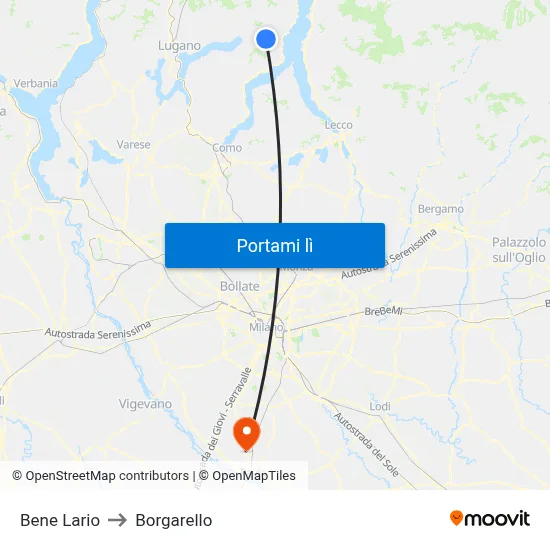 Bene Lario to Borgarello map