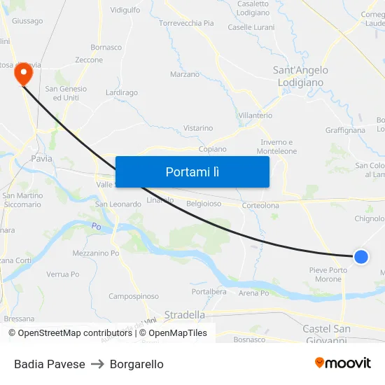 Badia Pavese to Borgarello map