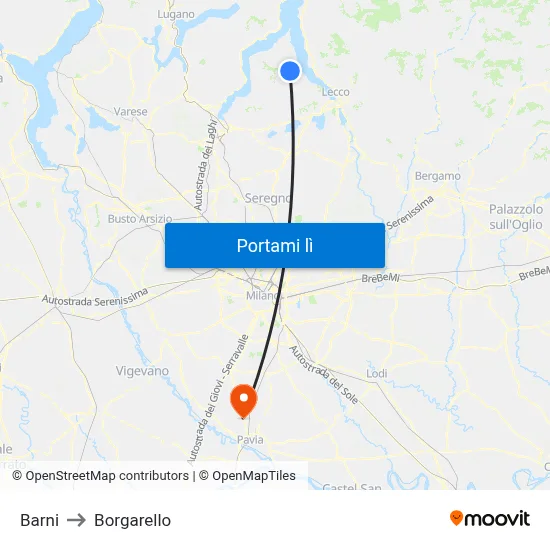 Barni to Borgarello map