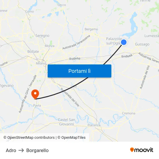 Adro to Borgarello map