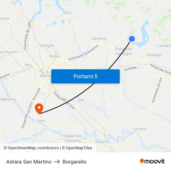Adrara San Martino to Borgarello map