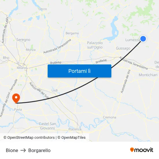 Bione to Borgarello map
