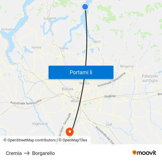 Cremia to Borgarello map