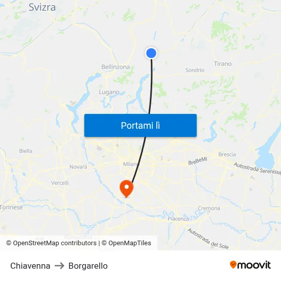 Chiavenna to Borgarello map