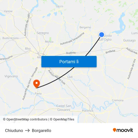 Chiuduno to Borgarello map