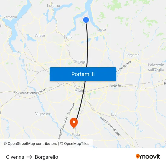 Civenna to Borgarello map