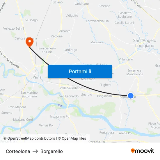 Corteolona to Borgarello map