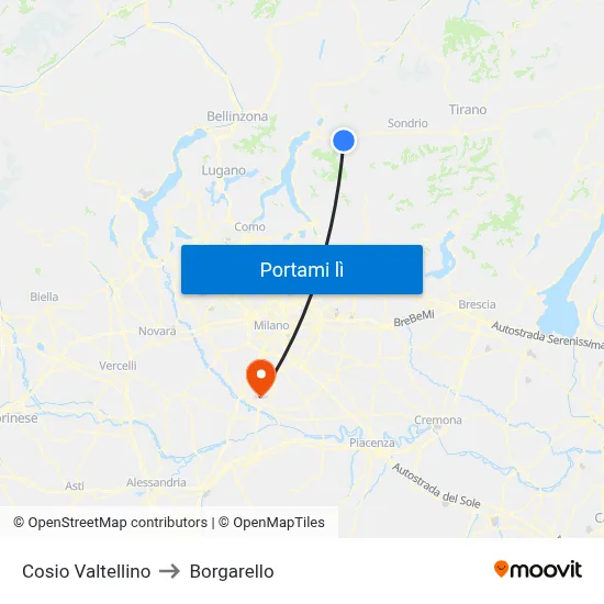 Cosio Valtellino to Borgarello map