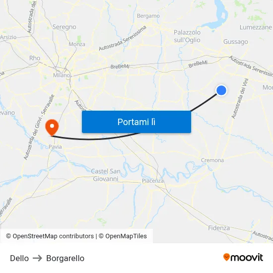 Dello to Borgarello map