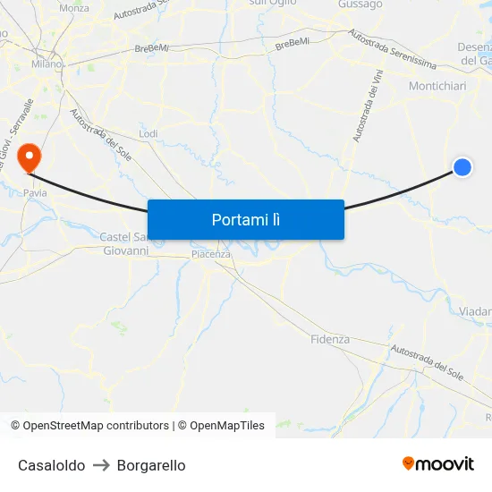 Casaloldo to Borgarello map