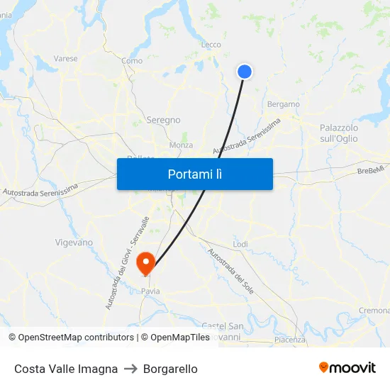 Costa Valle Imagna to Borgarello map