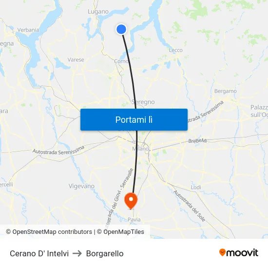 Cerano D' Intelvi to Borgarello map