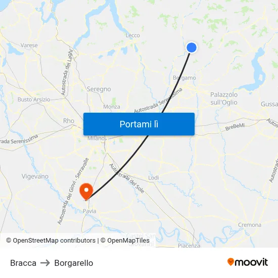 Bracca to Borgarello map