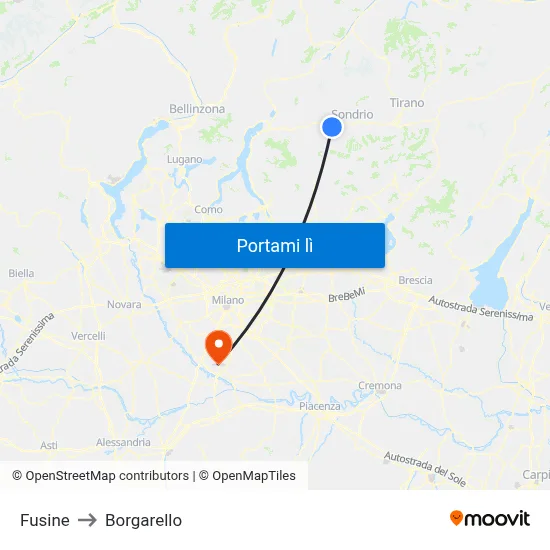 Fusine to Borgarello map