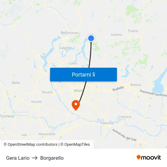 Gera Lario to Borgarello map