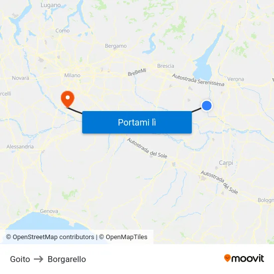 Goito to Borgarello map