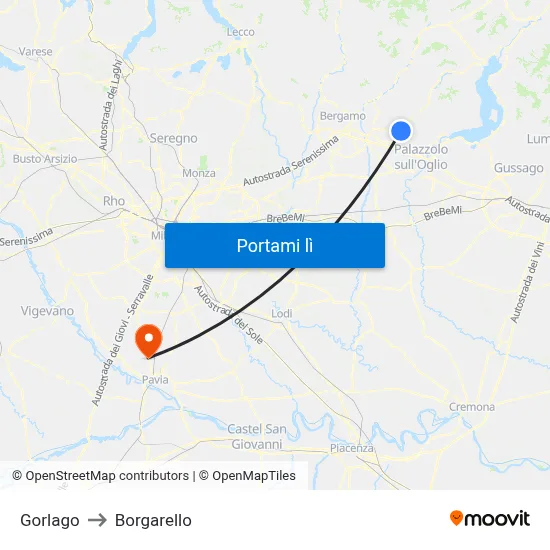 Gorlago to Borgarello map