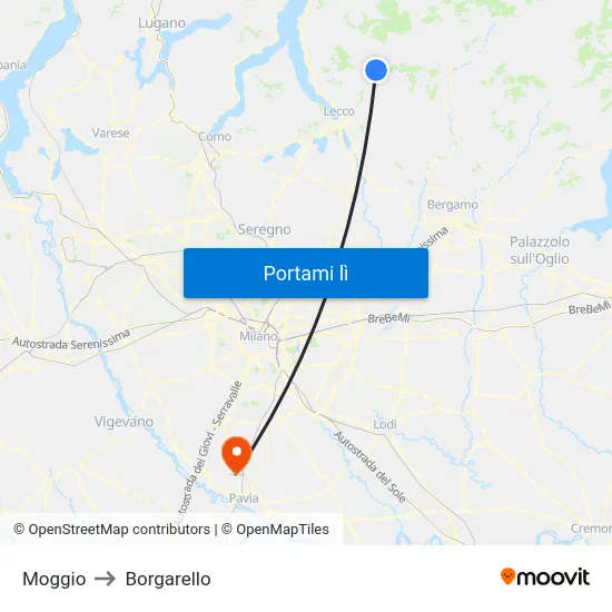 Moggio to Borgarello map