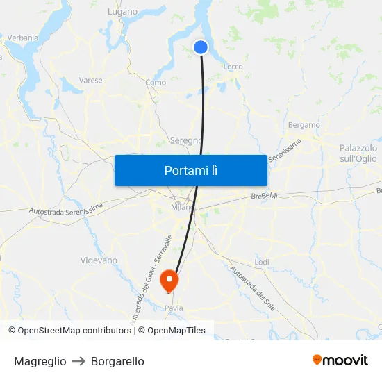 Magreglio to Borgarello map