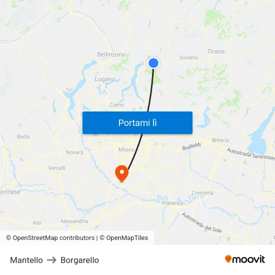 Mantello to Borgarello map