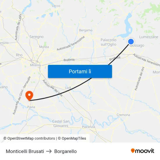 Monticelli Brusati to Borgarello map
