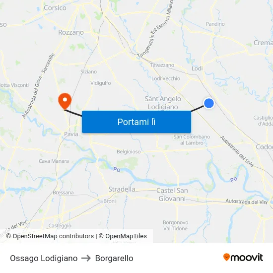 Ossago Lodigiano to Borgarello map