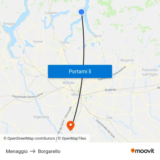 Menaggio to Borgarello map