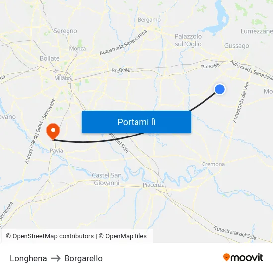 Longhena to Borgarello map