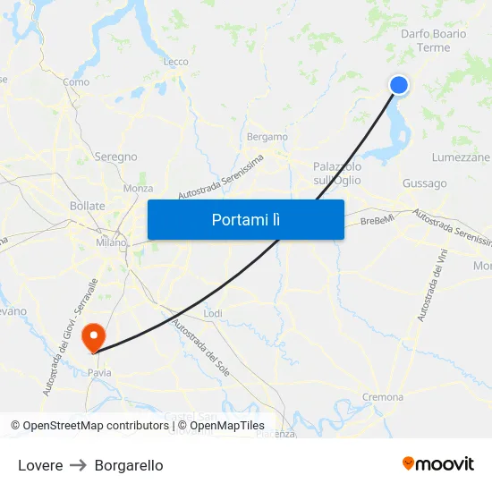 Lovere to Borgarello map