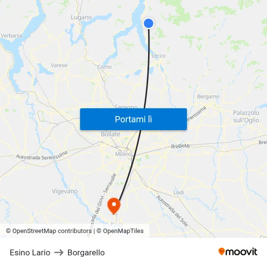 Esino Lario to Borgarello map