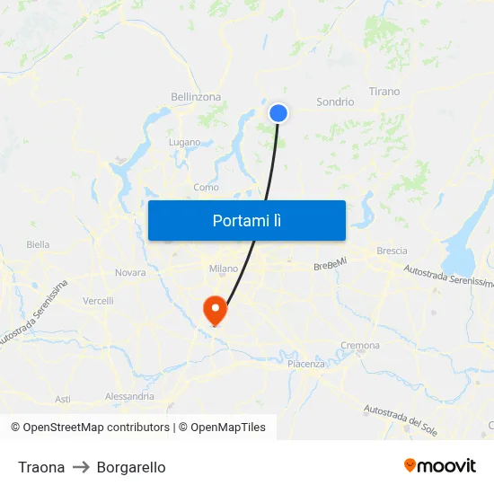 Traona to Borgarello map