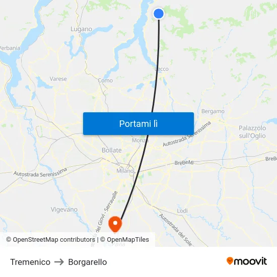 Tremenico to Borgarello map