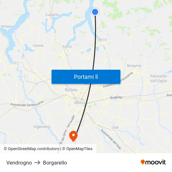 Vendrogno to Borgarello map