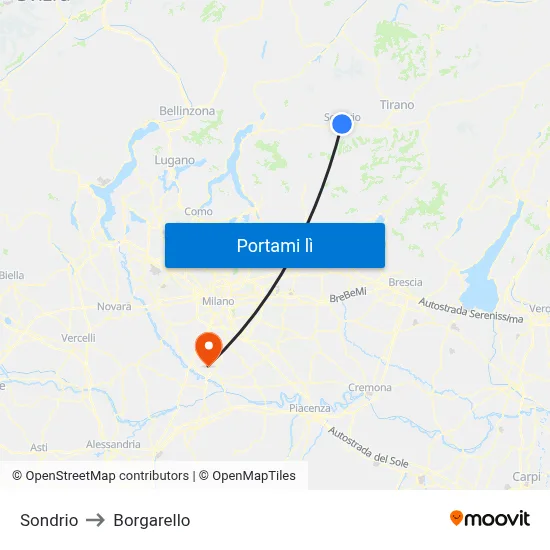 Sondrio to Borgarello map