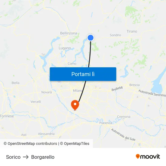 Sorico to Borgarello map