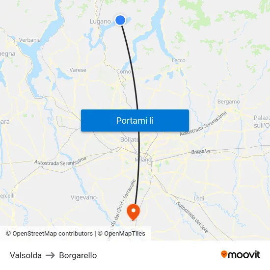 Valsolda to Borgarello map
