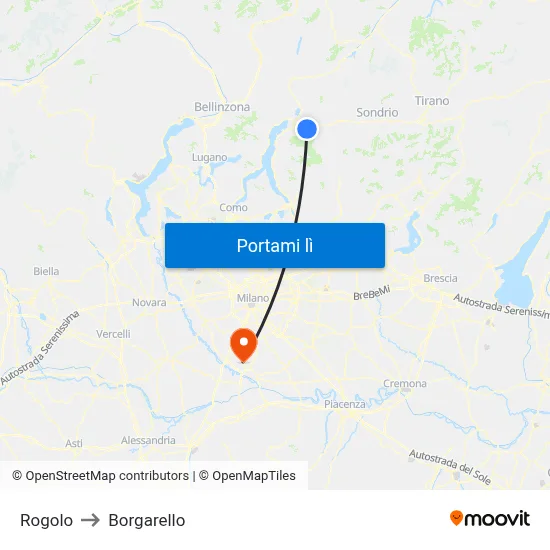 Rogolo to Borgarello map