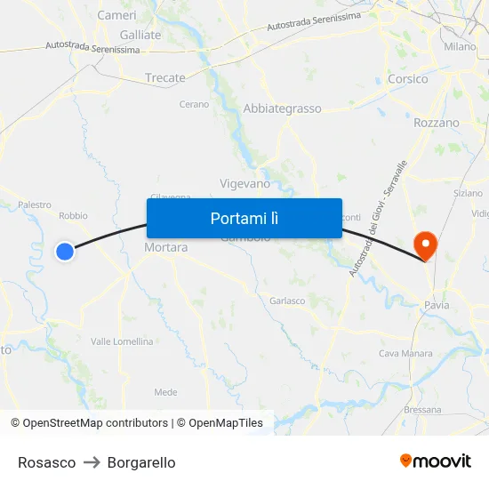 Rosasco to Borgarello map