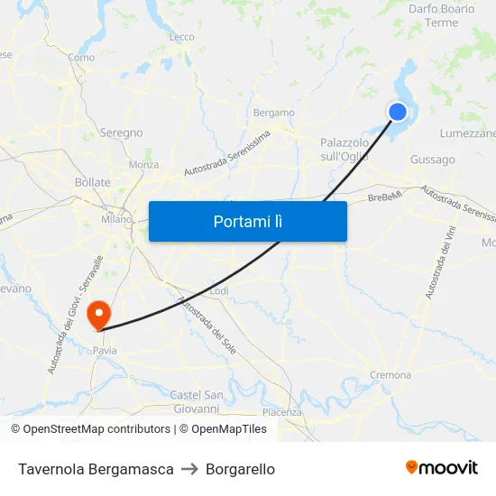 Tavernola Bergamasca to Borgarello map