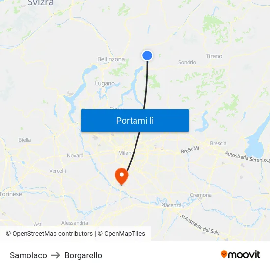 Samolaco to Borgarello map