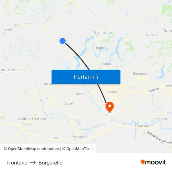 Trontano to Borgarello map