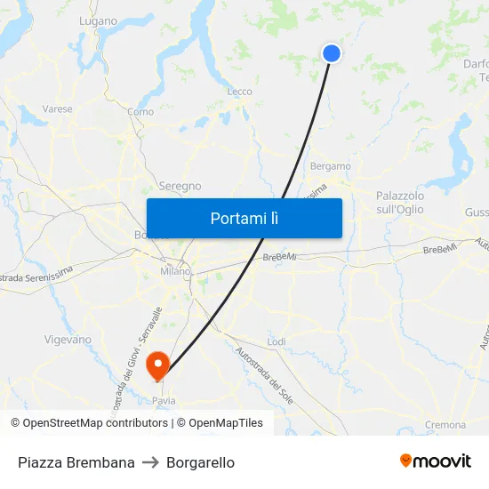 Piazza Brembana to Borgarello map